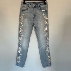 A&F Floral Embroidered High Rise Super Skinny Ankle Jeans